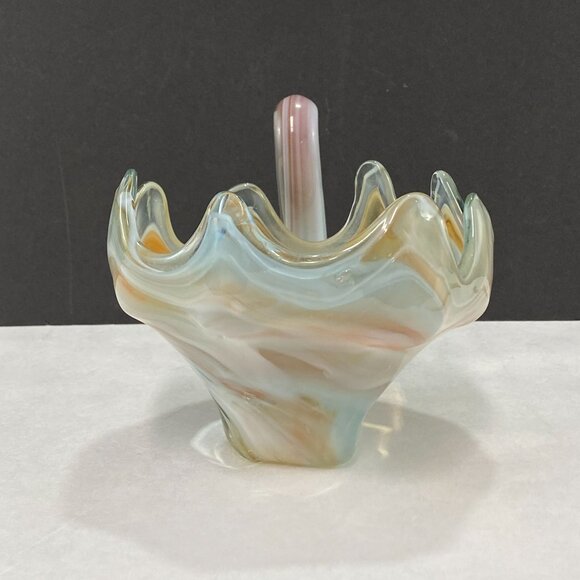 Vintage Blown Art Glass Swan Bowl Sooner Style Orange White - Picture 2 of 10